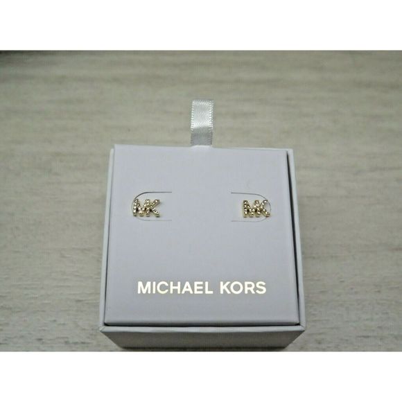 Michael Kors MKJX7632710 MK Logo Stud Earrings Gold toned Crystal Stud Earrings - Picture 1 of 6